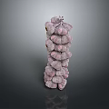 Fresh Garlic Bulbs Stacked in Vertical Arrangement on Dark Background