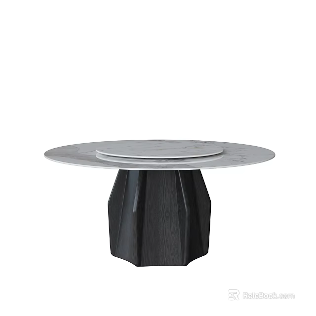 Modern Round Marble Top Dining Table With Black Geometric Wooden Base 3d model