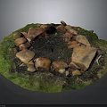 Natural Stone Circle Fire Pit Design With Green Grass Surrounding 3d model