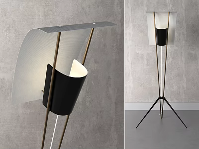 Modern Floor Lamp With White Shade Black Accent And Tripod Metal Stand 3d model