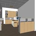 Modern Office Interior With Wooden Cabinets Bookshelves Computer Desk Wall Decoration And Wooden Flooring