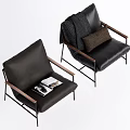 Modern Black Leather Accent Chairs With Wooden Arms Brown Cushion Gray Throw Blanket And Magazine