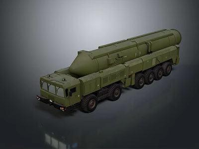 Green Military Tank With Multiple Wheels And Missile Launcher System 3d model