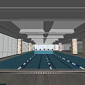 Modern Indoor Swimming Pool With Glass Walls Swimming Lanes And Resting Benches