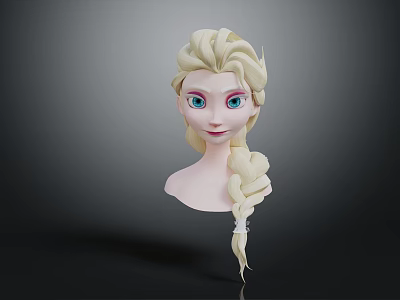 Animated Elsa Character Head Model With Blonde Braided Hair And Blue Eyes 3d model