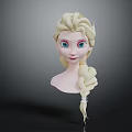 Animated Elsa Character Head Model With Blonde Braided Hair And Blue Eyes 3d model