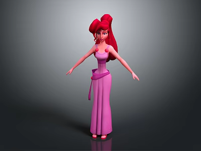 Game and Movie Character with Long Red Hair Pink Dress Belt Standing with Arms Outstretched 3d model