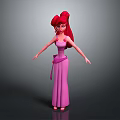 Game and Movie Character with Long Red Hair Pink Dress Belt Standing with Arms Outstretched