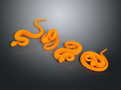 Orange Snakes 3D Model Displayed On Black Background With Curled Shapes 3d model
