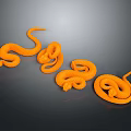 Orange Snakes 3D Model Displayed On Black Background With Curled Shapes 3d model
