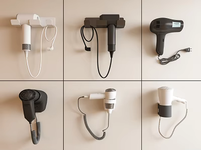 Various Designed Hair Dryers With Wall Mounted Styles And Different Colors 3d model