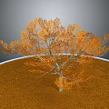 Tree With Orange Leaves And Gray Trunk On Circular Brown Ground And Gray Background
