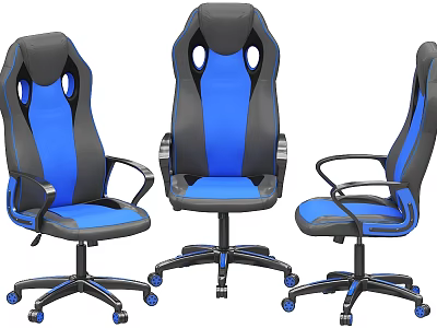 Blue And Black Ergonomic Office Chair With High Back Armrests And Swivel Wheels 3d model