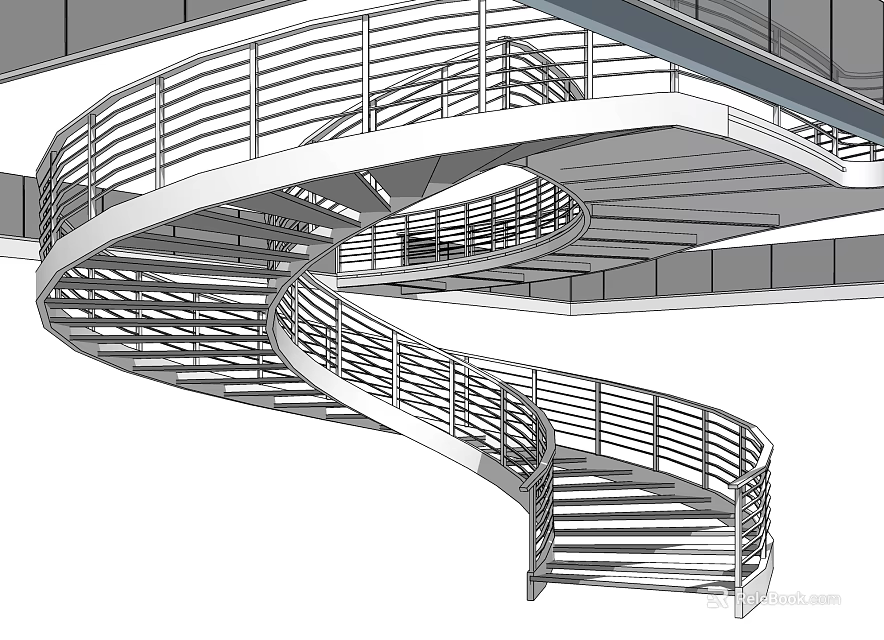 Modern Spiral Staircase Interior Design With Metal Railings And Curved Steps 3d model 