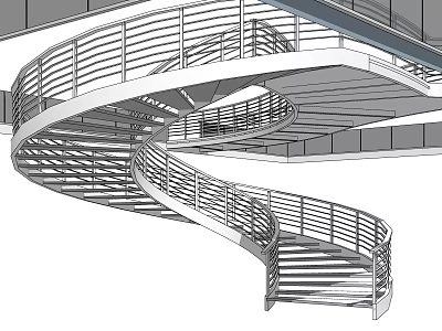 Modern Spiral Staircase Interior Design With Metal Railings And Curved Steps 3d model