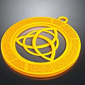 Golden Circular Decorative Pendant With Intricate Intertwined Rings Pattern and Ornate Patterned Border Design 3d model