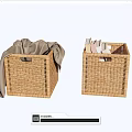 Woven Rattan Storage Baskets With Grey Cloth And Books Inside