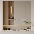 Modern Entryway And Side Cabinet With Wooden Panel Marble Shelf Shoe Storage Lighting And Plant