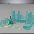 3D Rendered Urban Architecture Featuring High Rise Buildings Construction Crane And Road Layout