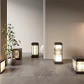 Various Square Japanese Outdoor Lights With Carved Patterns Emitting Warm Glow In Garden