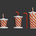 Red and White Striped Paper Cups Containing Popcorn and Snacks with Straws and Lids
