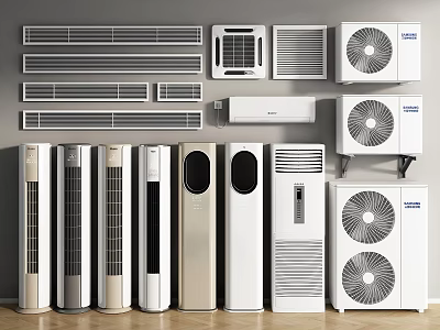 Various Types of Modern Air Conditioners and Fans with Diverse Designs 3d model