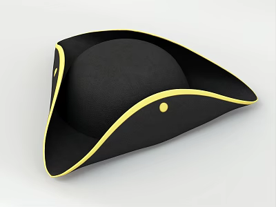 Elegant Black Hat With Yellow Trim And Gold Button Classic Design Style 3d model