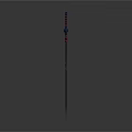 3D Rendered Medieval Sword With Blue Blade Red Accents And Cross Shaped Hilt