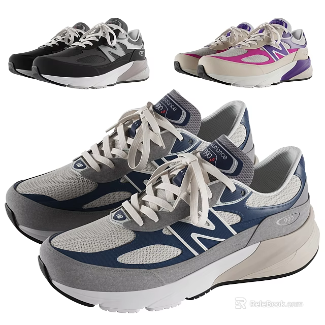 Mesh Lace Up Chunky Sole Athletic Sneakers in Blue Gray Pink Black for Casual Wear 3d model 