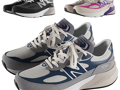 Mesh Lace Up Chunky Sole Athletic Sneakers in Blue Gray Pink Black for Casual Wear 3d model