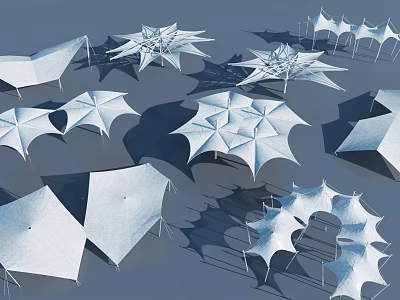 Modern Tensile Membrane Structures With Various Geometric Shapes And Designs 3d model