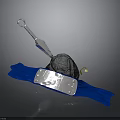 Decorative Silver Sword Hilt With Black Net Wrapped Stone Blue Cloth And Metal Plate