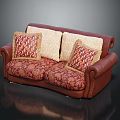 Classic Brown Leather Sofa With Rolled Arms And Geometric Patterned Accent Pillows 3d model