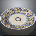 Decorative Ceramic Plate With Blue White Base Colorful Floral Patterns And Central Blue Wreath
