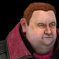 Game Movie Character With Red Hair Black Leather Jacket Red High Collar Gold Buttons