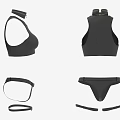 Women's Black Lingerie Set with Top Bottom Metal Buckle and Strap Details