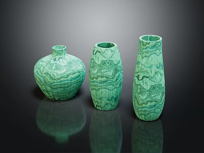 Decorative Green Vases With Various Shapes And Textured Patterns For Home Decor 3d model