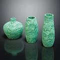 Decorative Green Vases With Various Shapes And Textured Patterns For Home Decor
