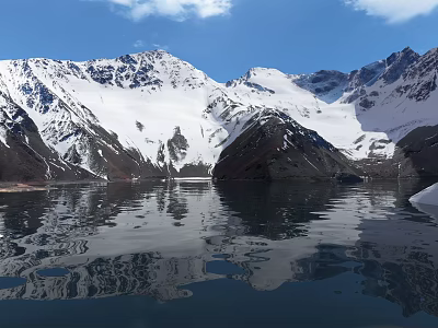 Snowy Mountain Landscape With Calm Lake And Clear Blue Sky Reflection 3d model