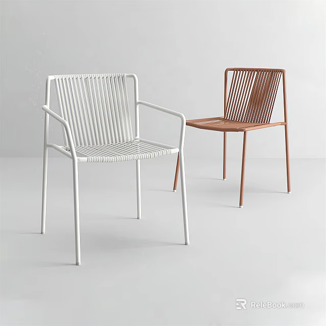 Two Modern Leisure Chairs With White And Brown Woven Backrests Armrests And Slim Legs 3d model 