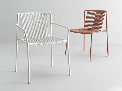 Two Modern Leisure Chairs With White And Brown Woven Backrests Armrests And Slim Legs 3d model