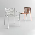Two Modern Leisure Chairs With White And Brown Woven Backrests Armrests And Slim Legs