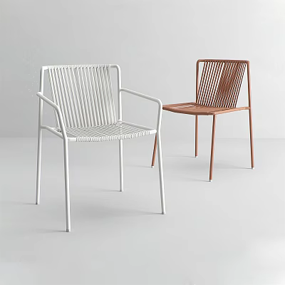 Two Modern Leisure Chairs With White And Brown Woven Backrests Armrests And Slim Legs 3d model