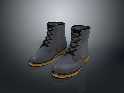 Stylish Grey Boots With Black Laces And Yellow Soles For Daily Wear 3d model