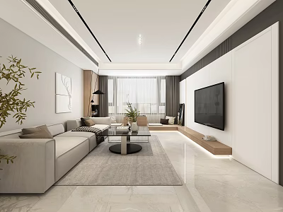 Modern Living Dining Room Interior With Sofa Coffee Table TV Wall And Plants 3d model