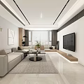 Modern Living Dining Room Interior With Sofa Coffee Table TV Wall And Plants