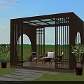 Outdoor Garden Canopy With Brown Frame Glass Roof And Green Plants