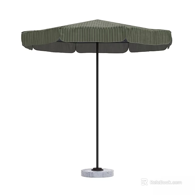 Green Outdoor Umbrella with Striped Canopy Sturdy Frame and Stable Base for Patio Shade 3d model 