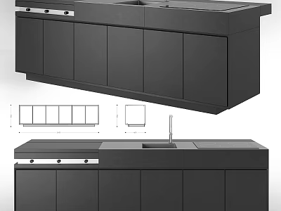 Sleek Modern Kitchen Interior With Black Cabinets Island Sink And Countertop 3d model