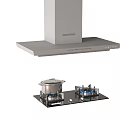 Stainless Steel Kitchen Appliances Featuring Siemens Range Hood Gas Stove And Cooking Pot